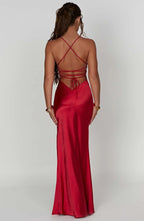 Women's Cocktail Satin V Neck Maxi Dress With Slit