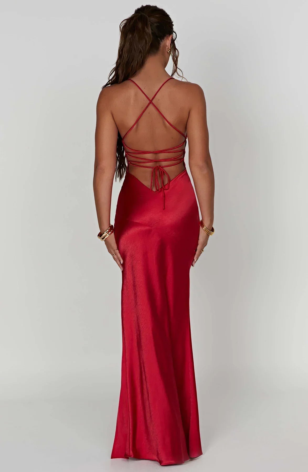 Women's Cocktail Satin V Neck Maxi Dress With Slit