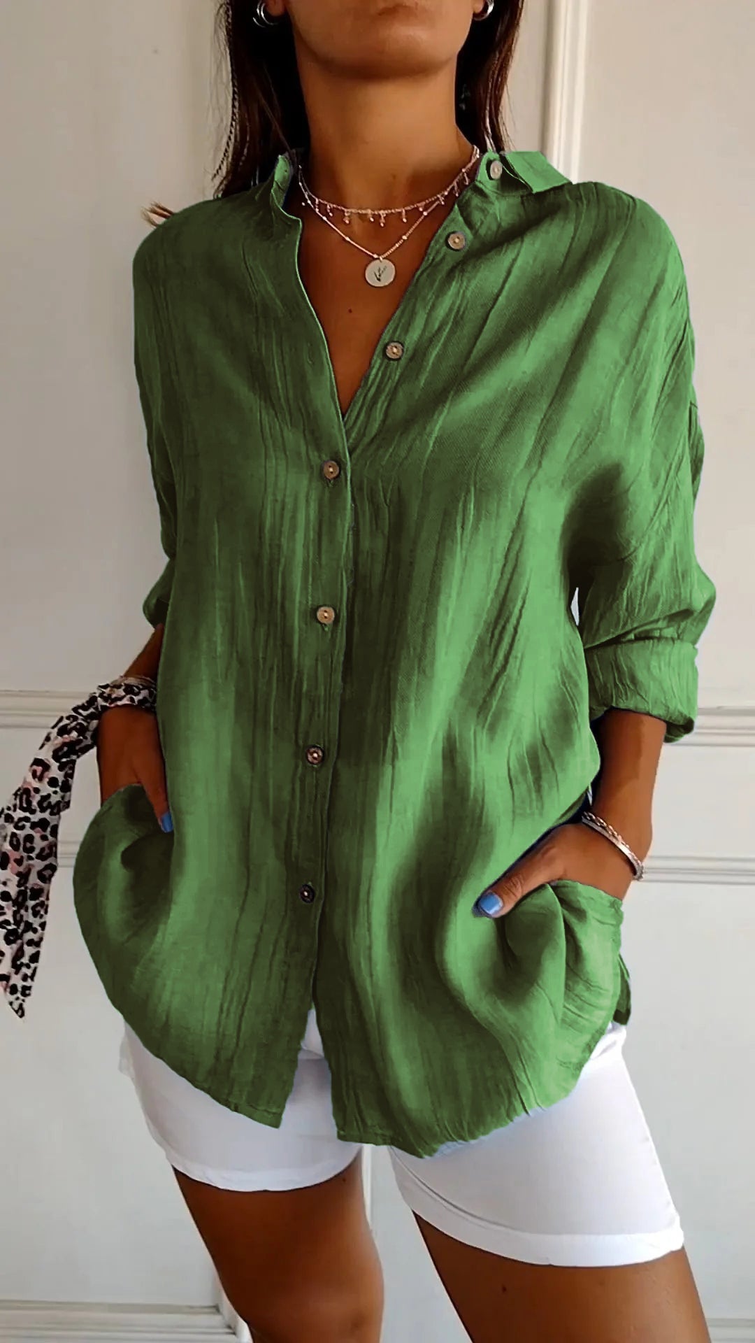 Barbara - Women's Oversized Crinkle Linen Button-Down Shirt