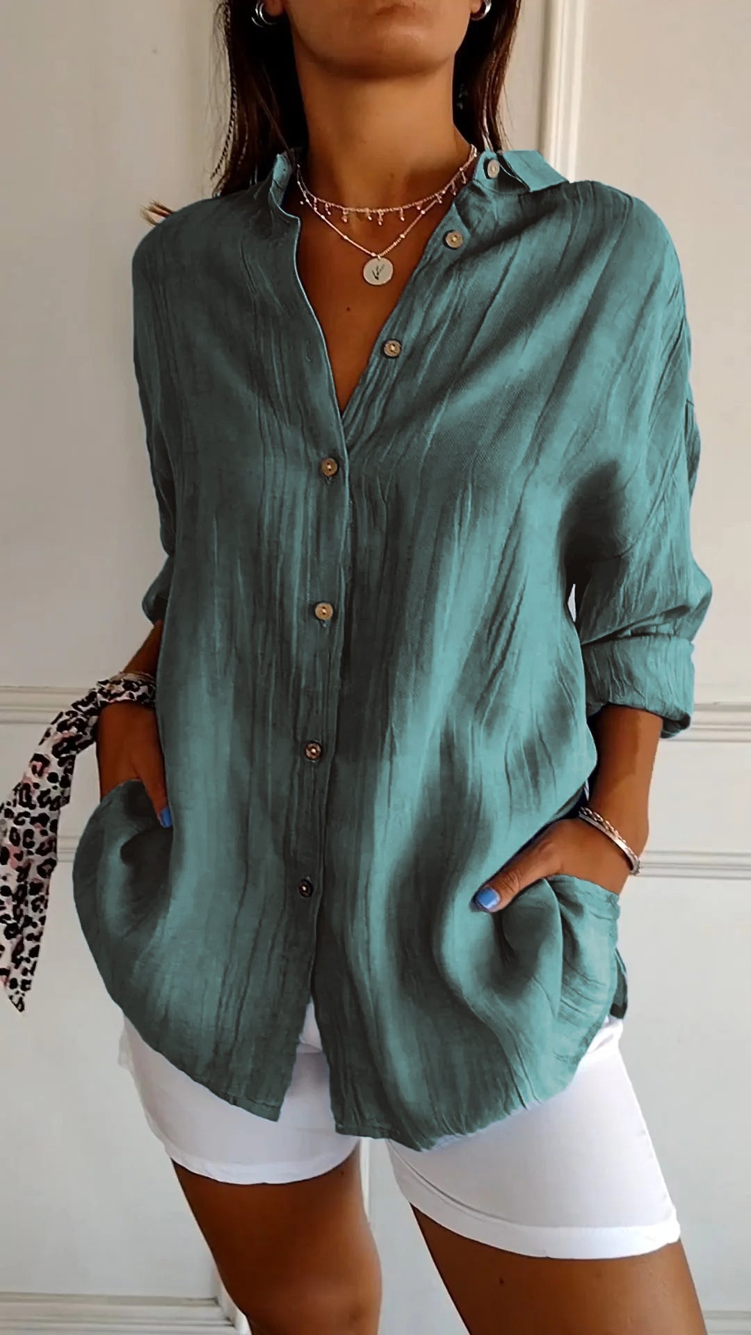 Barbara - Women's Oversized Crinkle Linen Button-Down Shirt