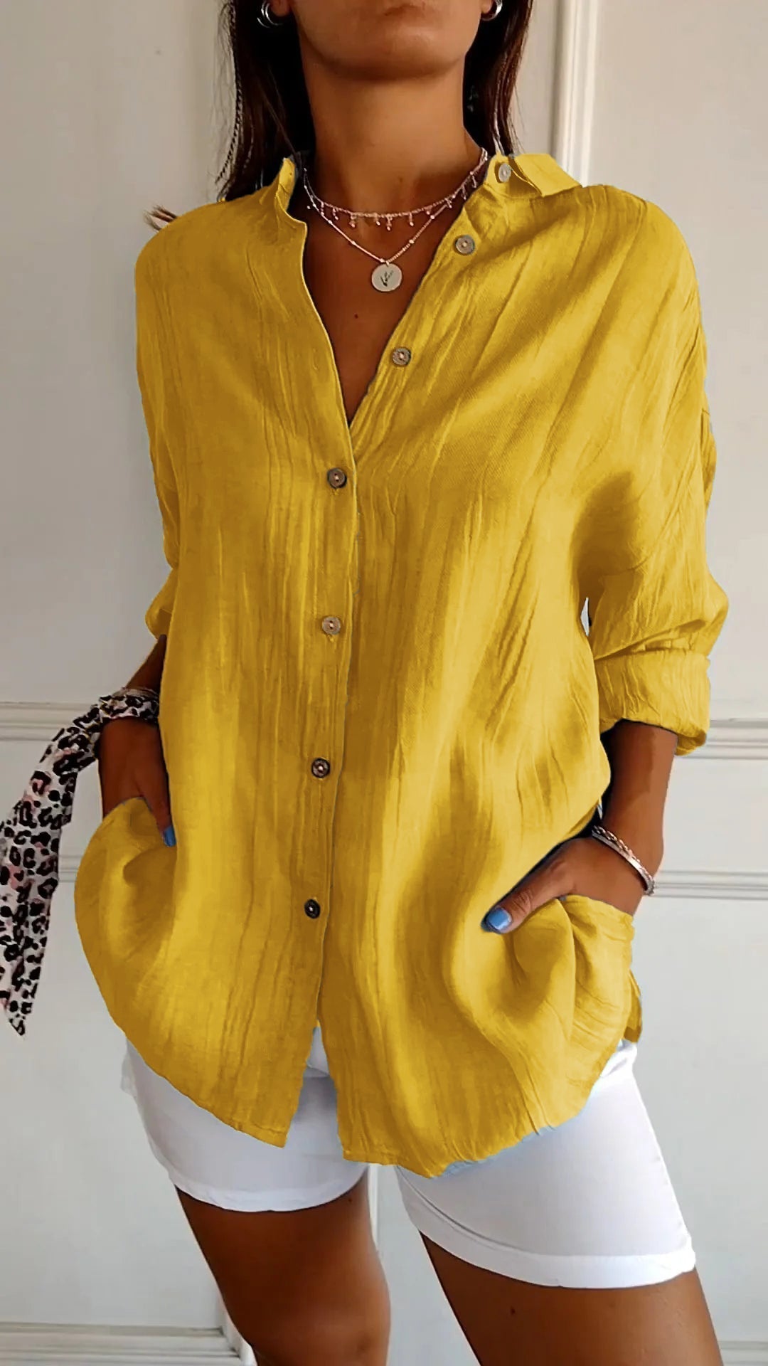 Barbara - Women's Oversized Crinkle Linen Button-Down Shirt