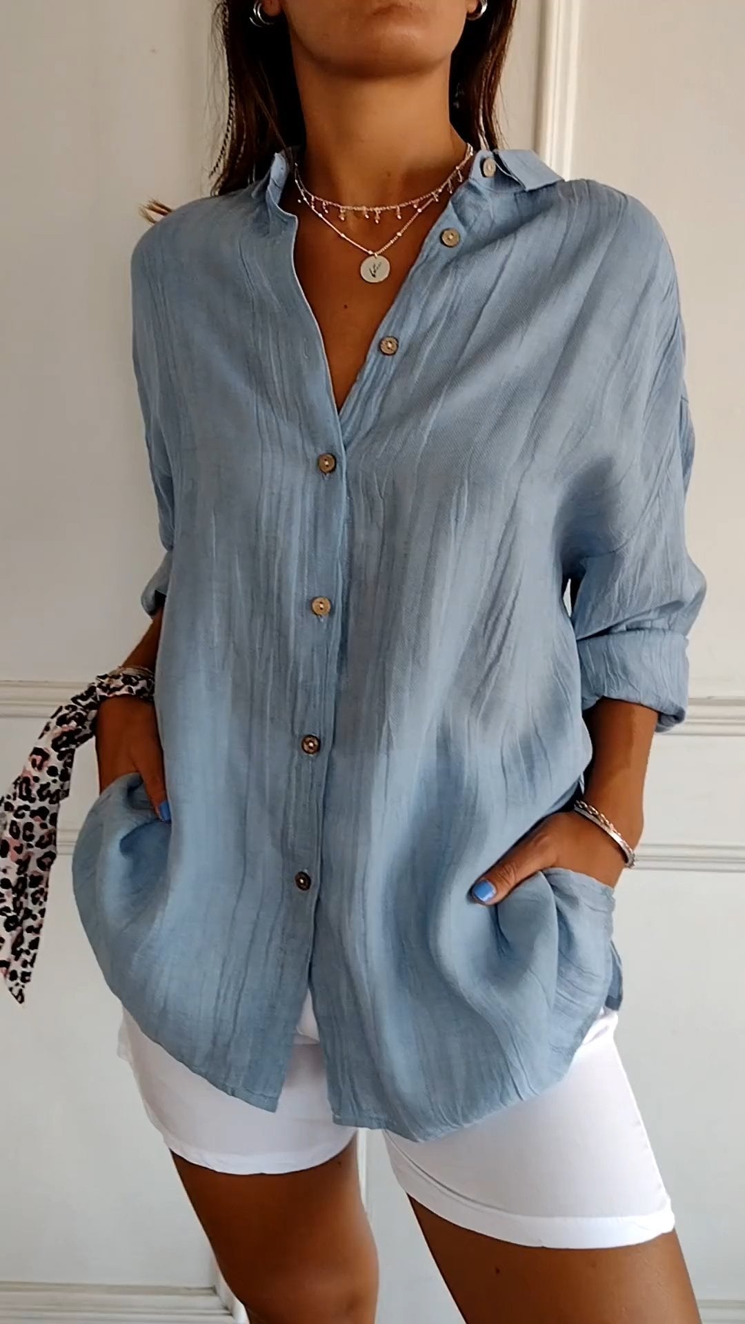 Barbara - Women's Oversized Crinkle Linen Button-Down Shirt