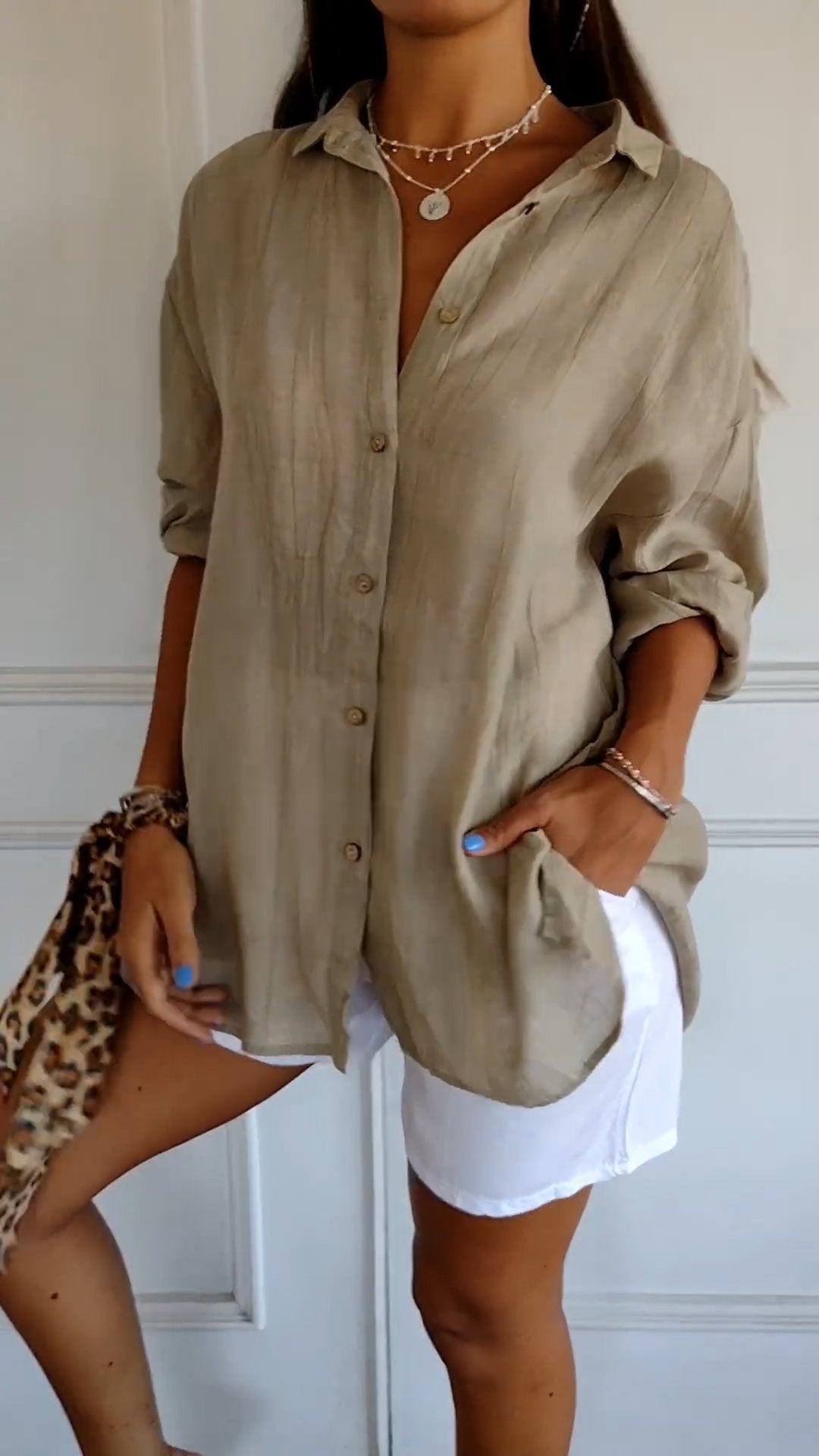 Barbara - Women's Oversized Crinkle Linen Button-Down Shirt