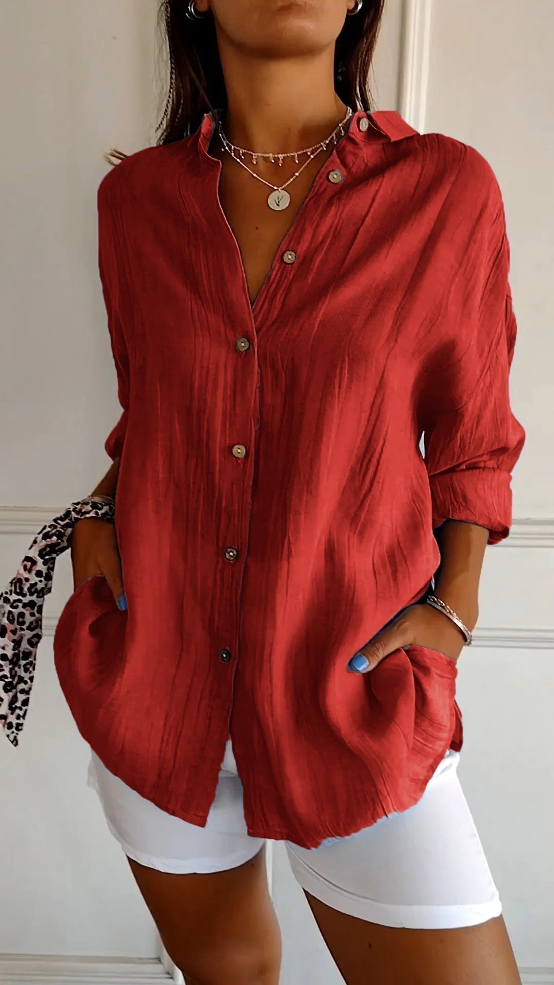 Barbara - Women's Oversized Crinkle Linen Button-Down Shirt