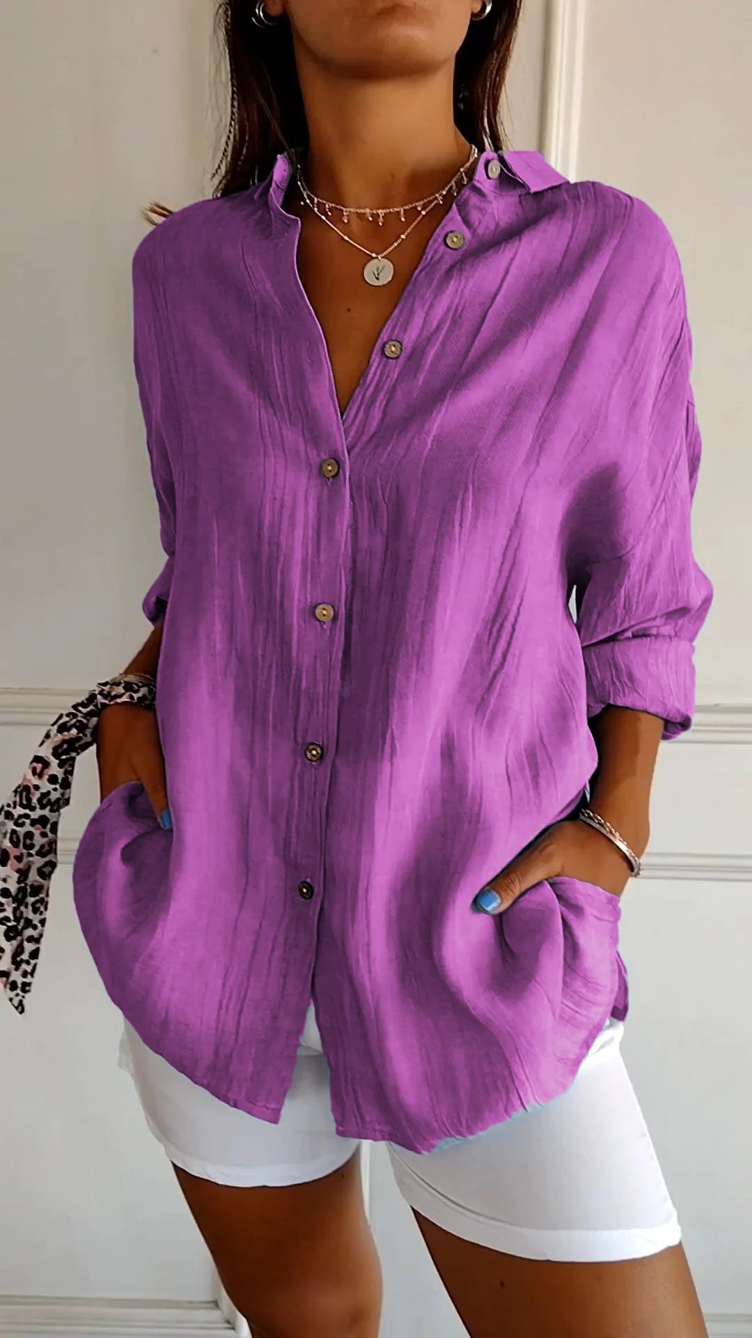Barbara - Women's Oversized Crinkle Linen Button-Down Shirt