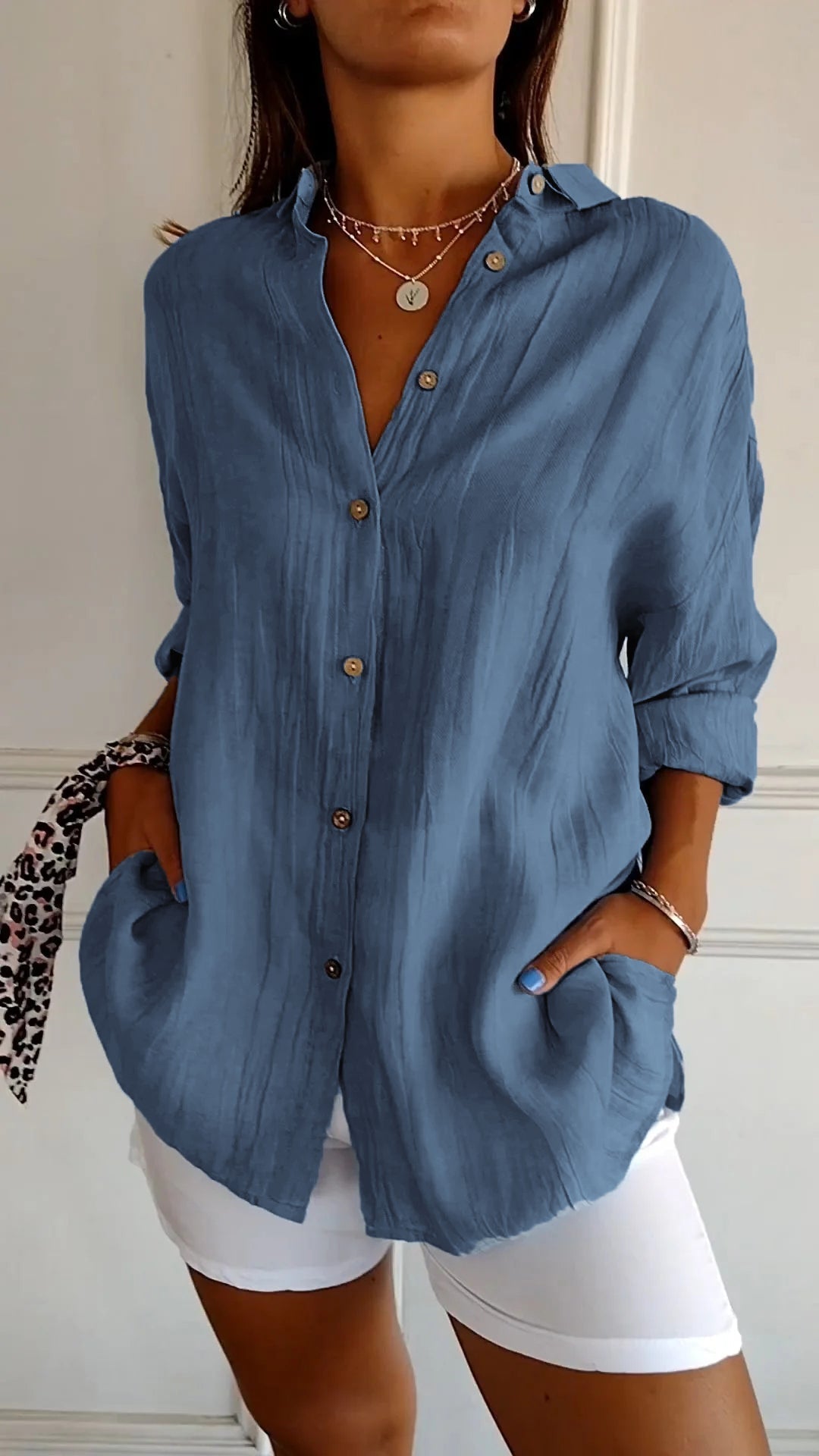 Barbara - Women's Oversized Crinkle Linen Button-Down Shirt