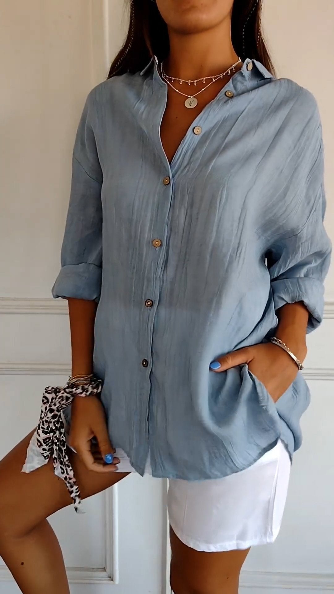 Barbara - Women's Oversized Crinkle Linen Button-Down Shirt