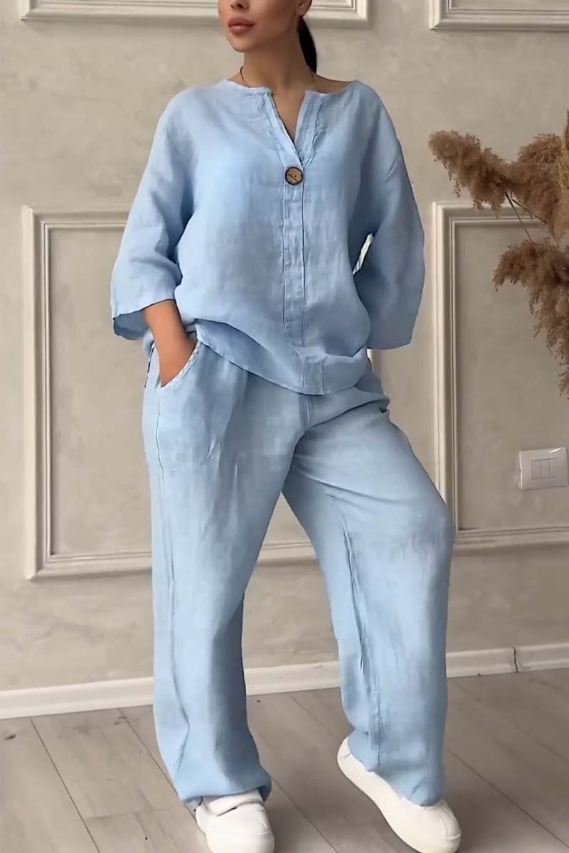 Darla Relaxed Two Piece Lounge Set - Light blue