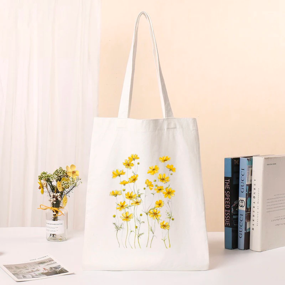 Blossom Canvas Tote Bag with Yellow flowers, view 1