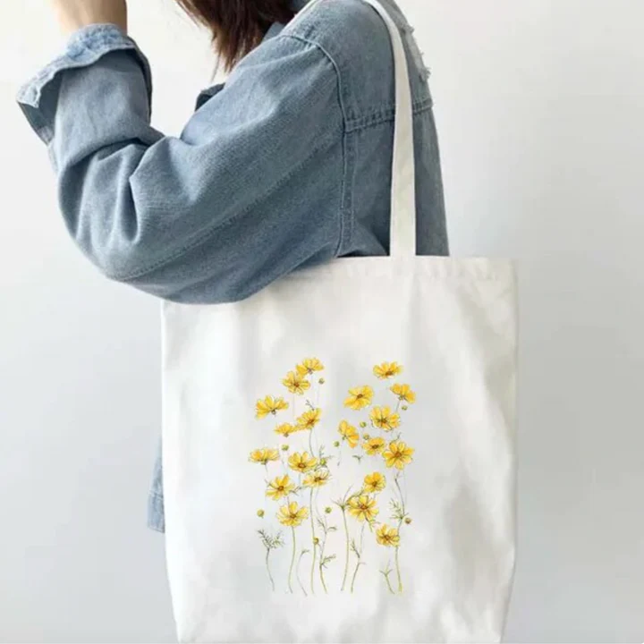 Blossom Canvas Tote Bag with Yellow flowers, view 2