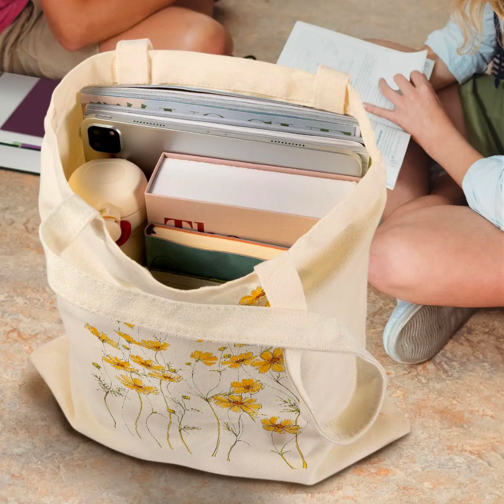 Blossom Canvas Tote Bag with Yellow flowers, view 3