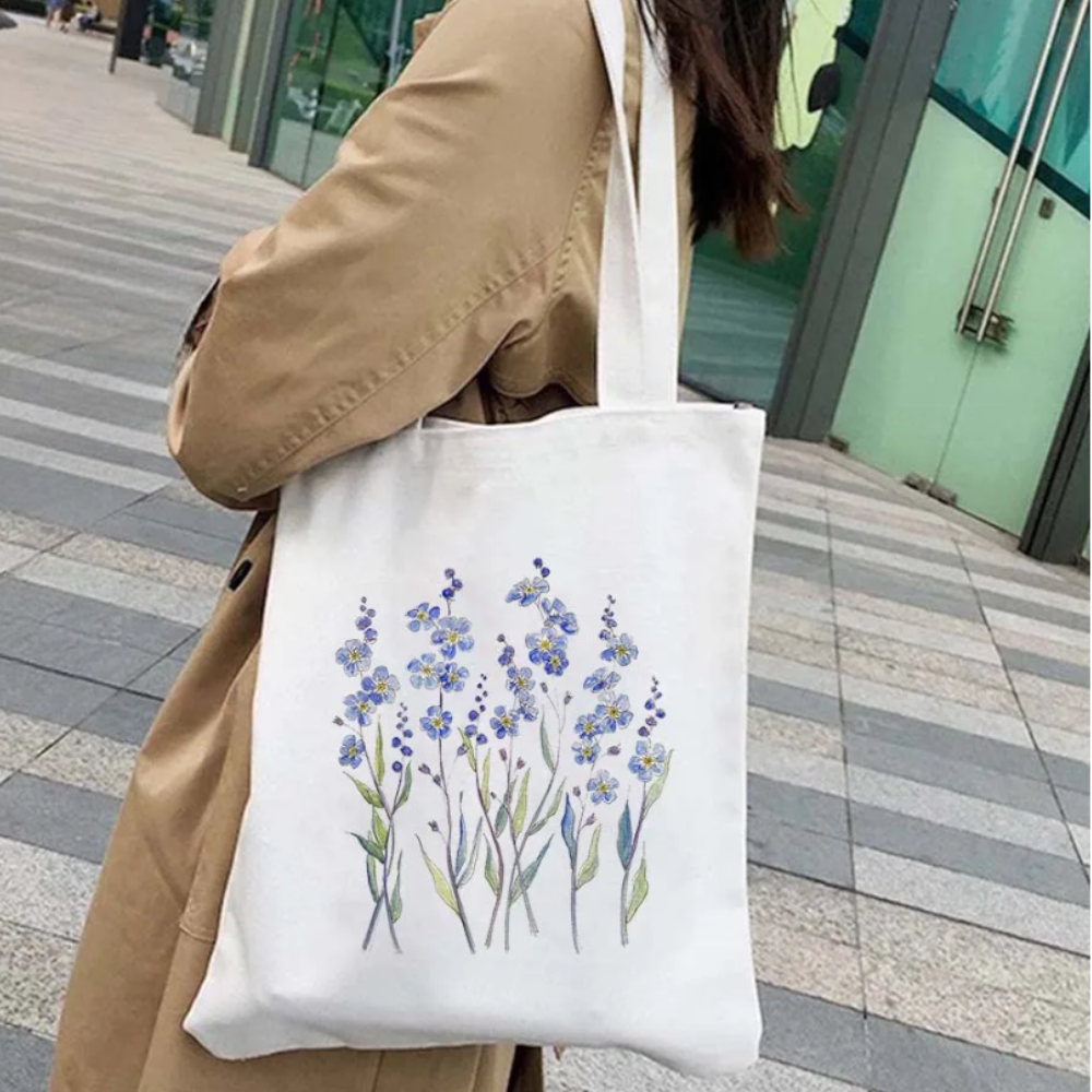 Blossom Canvas Tote Bag with Purple flowers, view 2
