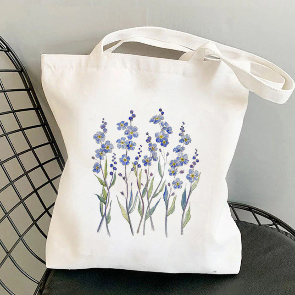 Blossom Canvas Tote Bag with Purple flowers, view 3