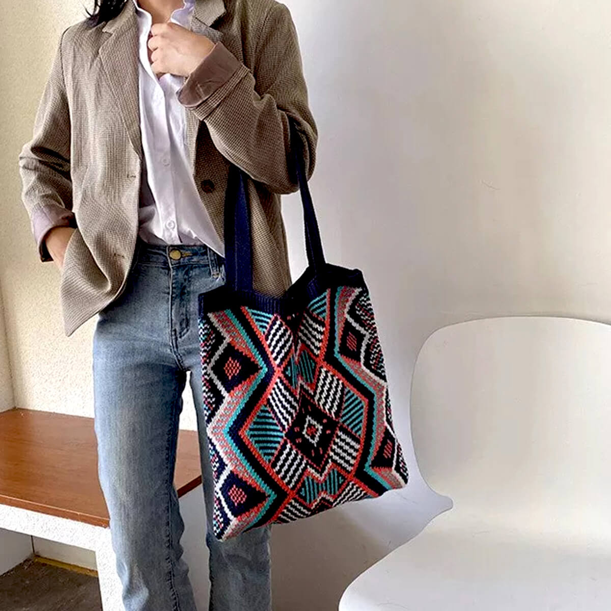 Bohemian Pattern Tote, Navy view 4