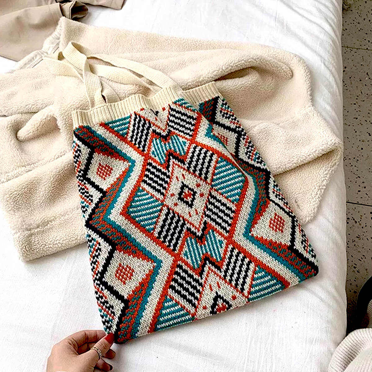 Bohemian Pattern Tote, Beige view 6