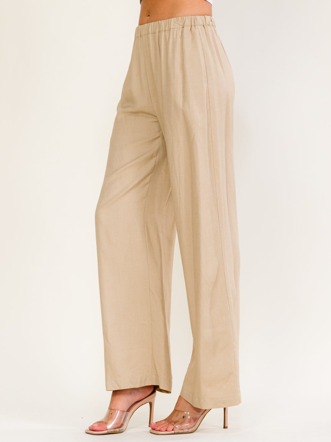 Elastic Waist Wide Leg Trousers – Sand