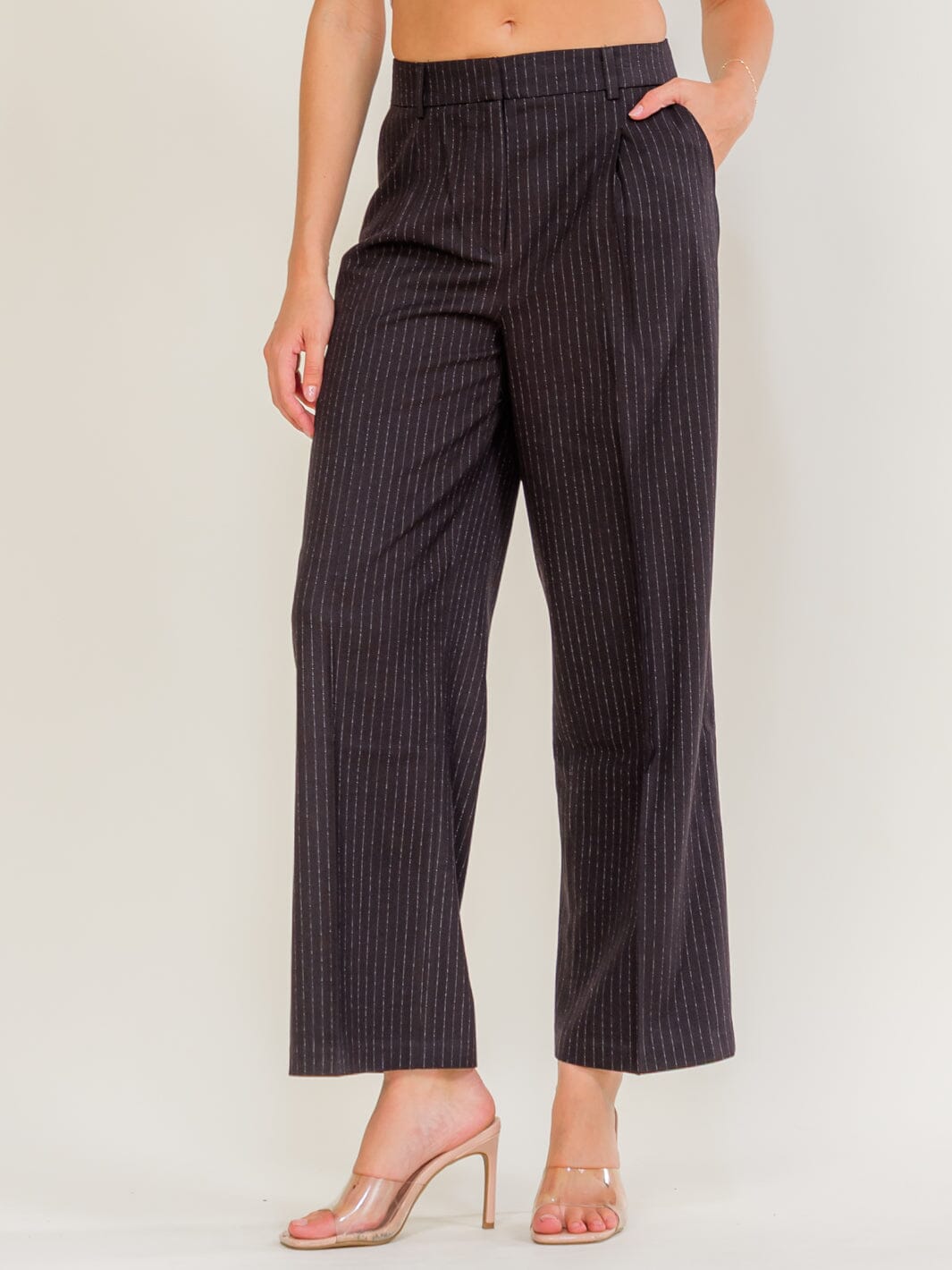 Pinstripe Wide Leg Trousers – Charcoal