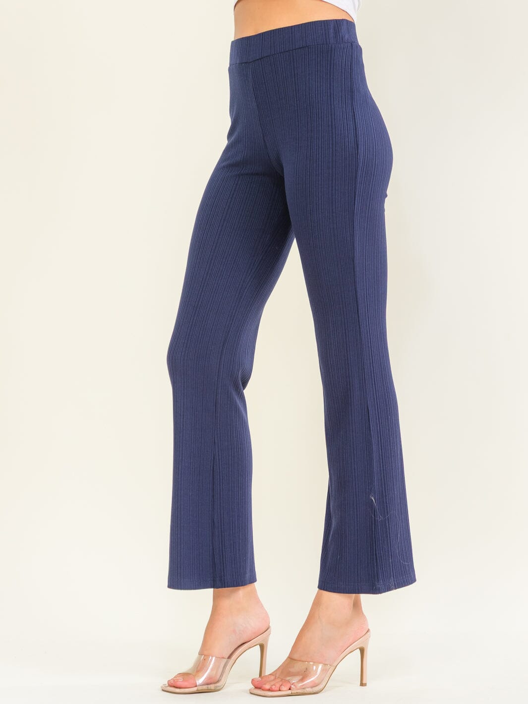 Ribbed Straight Leg Trousers – Navy