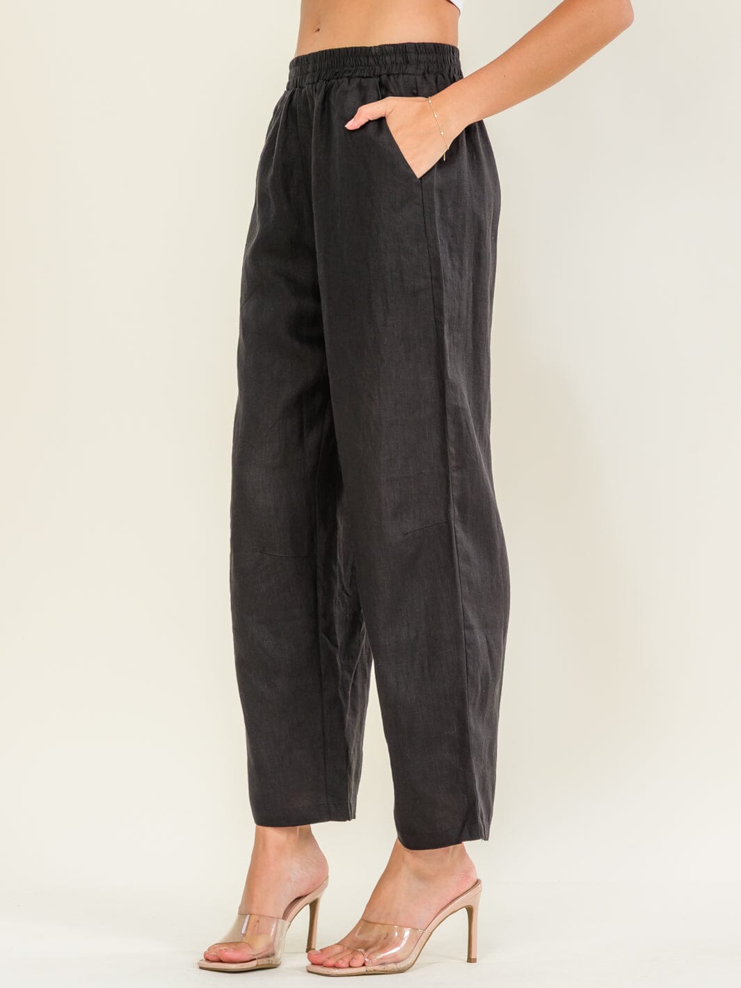 Relaxed Wide Leg Linen Trousers – Charcoal