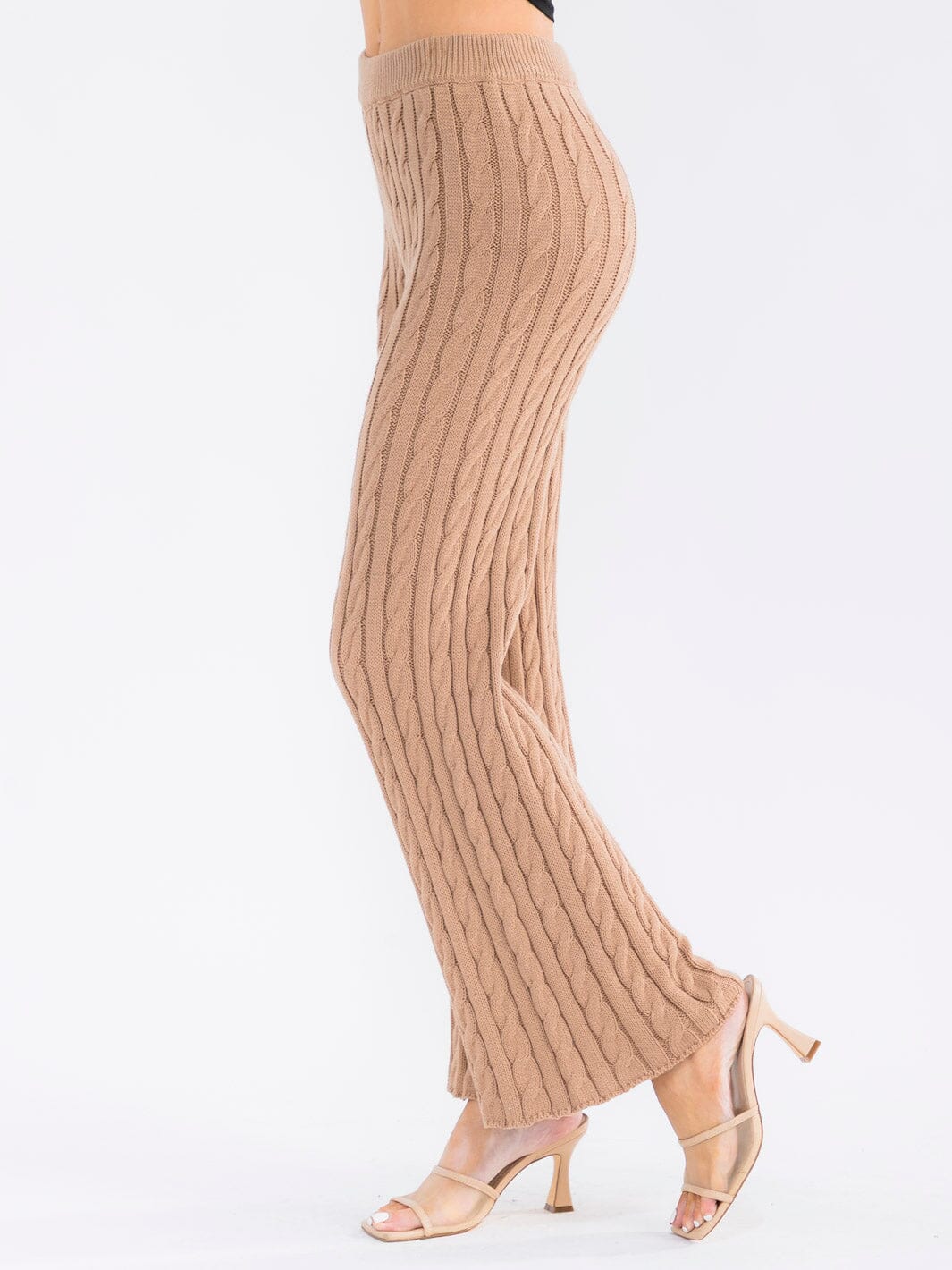 Cable Knit Wide Leg Trousers – Taupe