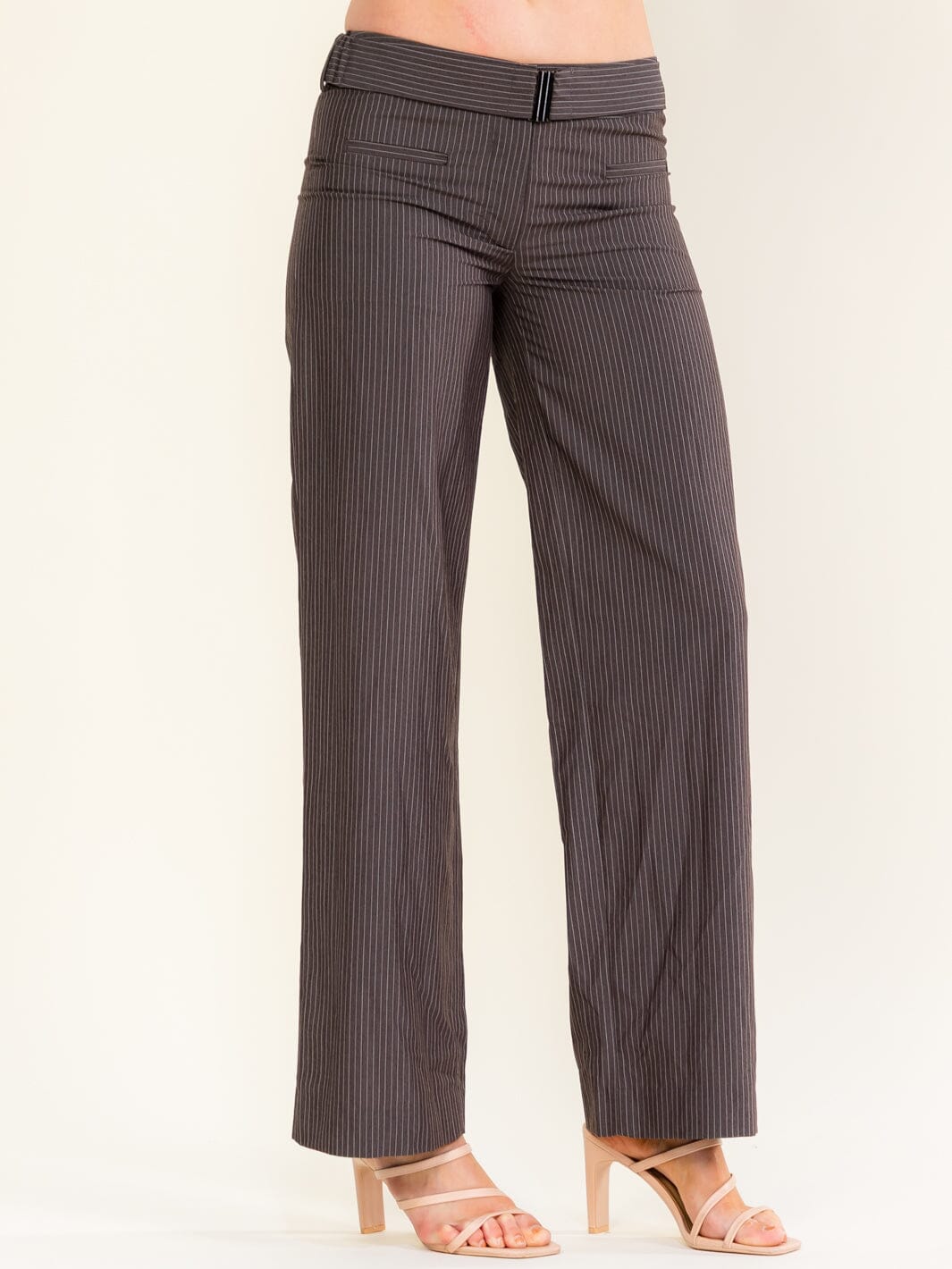 Belted Pinstripe Trousers – Brown