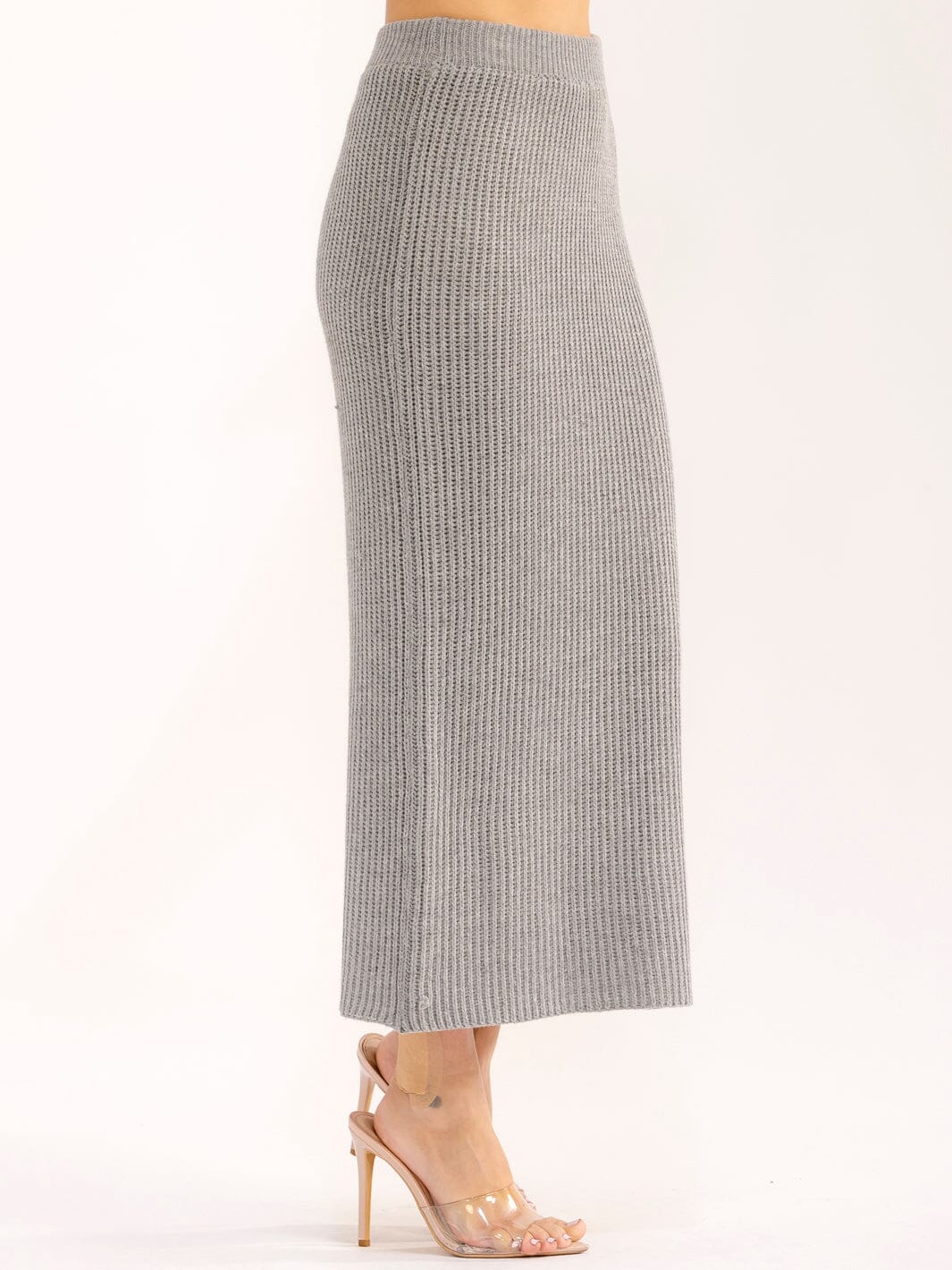 Ribbed Knit Maxi Skirt – Grey