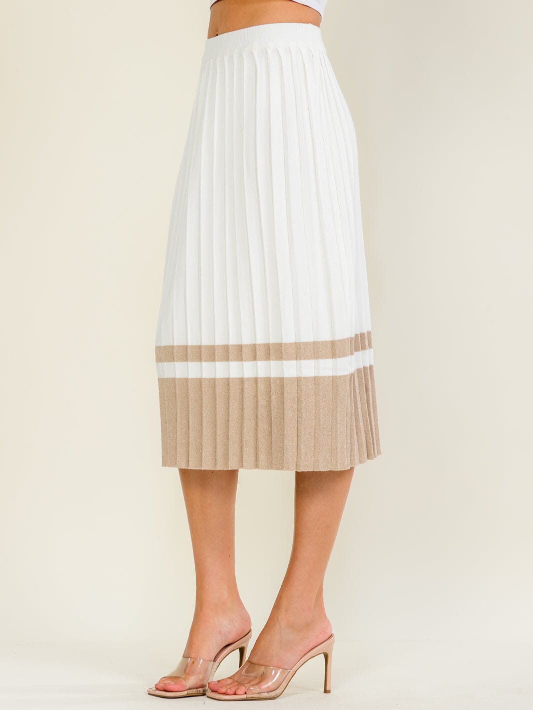 Colourblock Pleated Midi Skirt – Cream