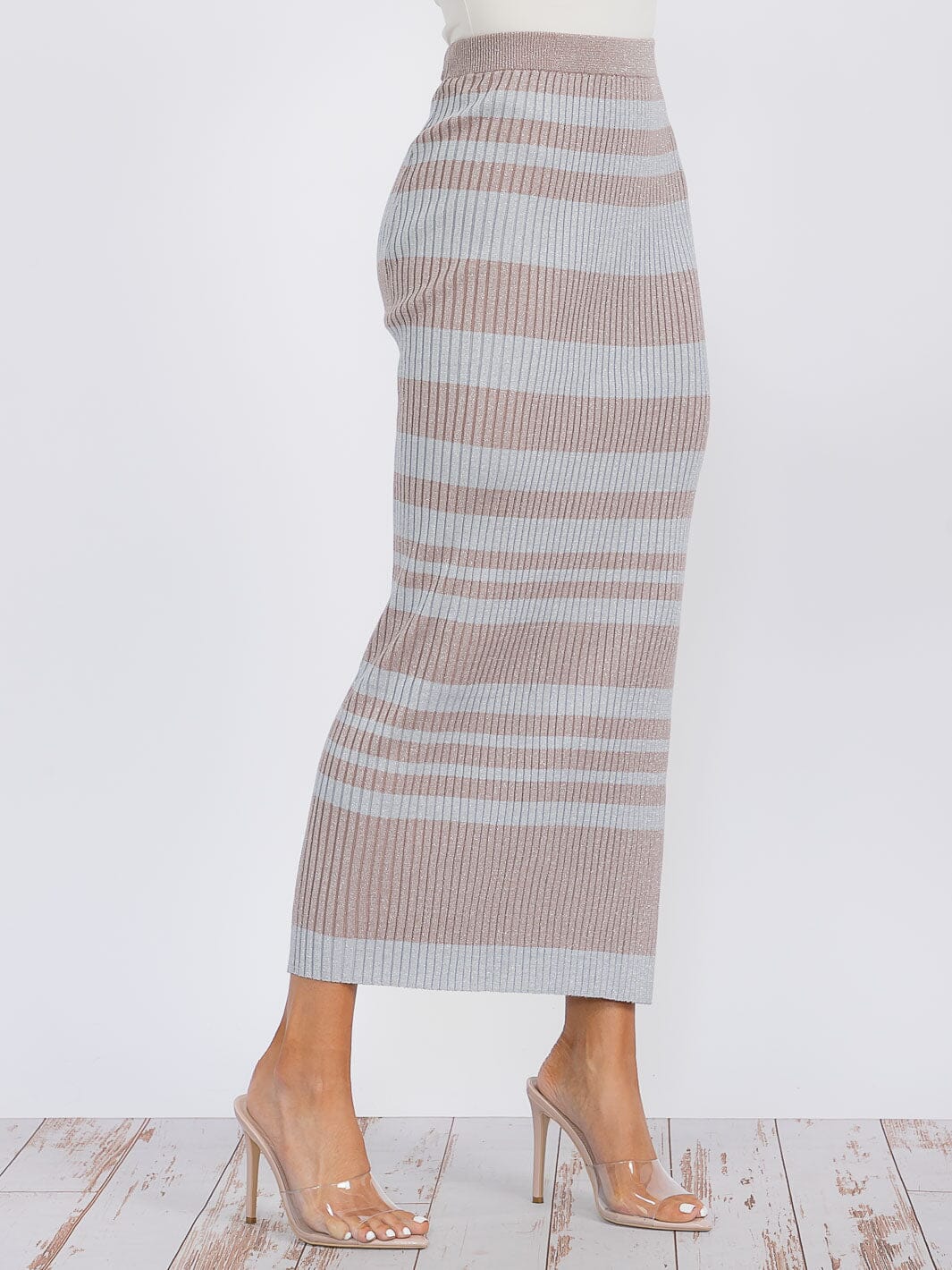 Striped Ribbed Maxi Skirt – Taupe