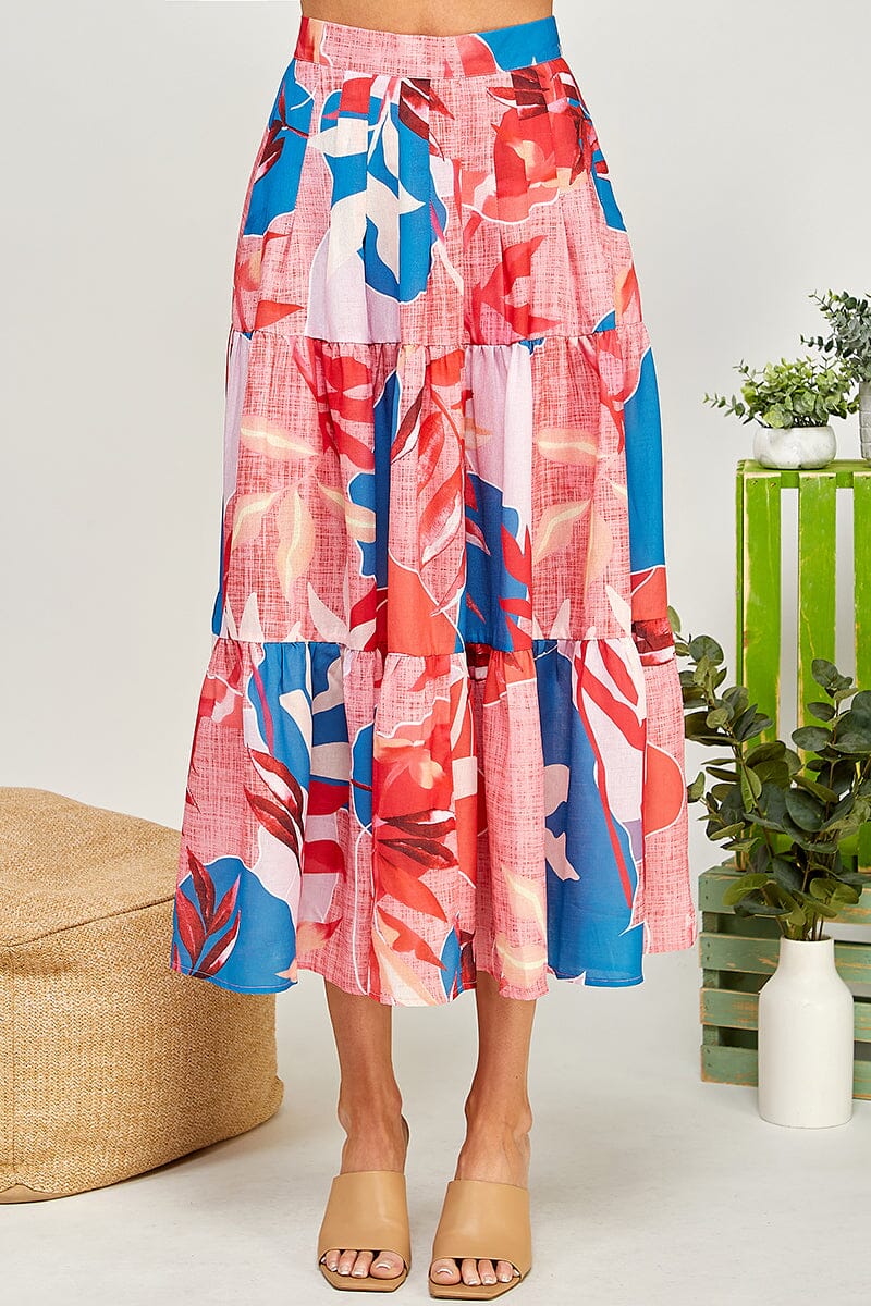 Floral Tiered Maxi Skirt – Coral Multi