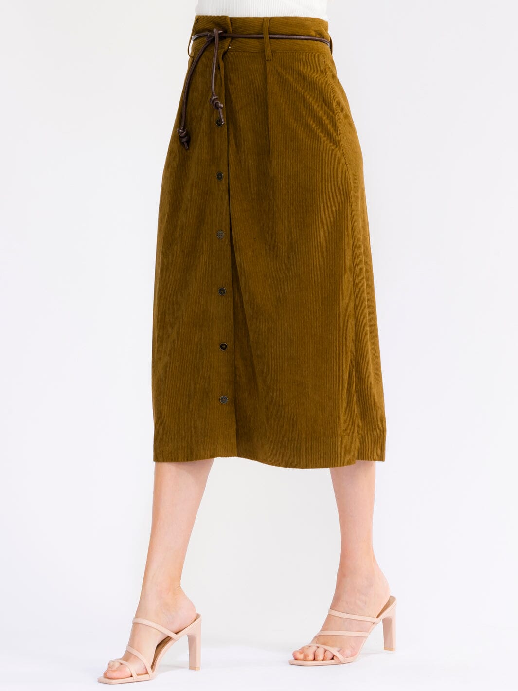 Button Front Corduroy Midi Skirt – Olive