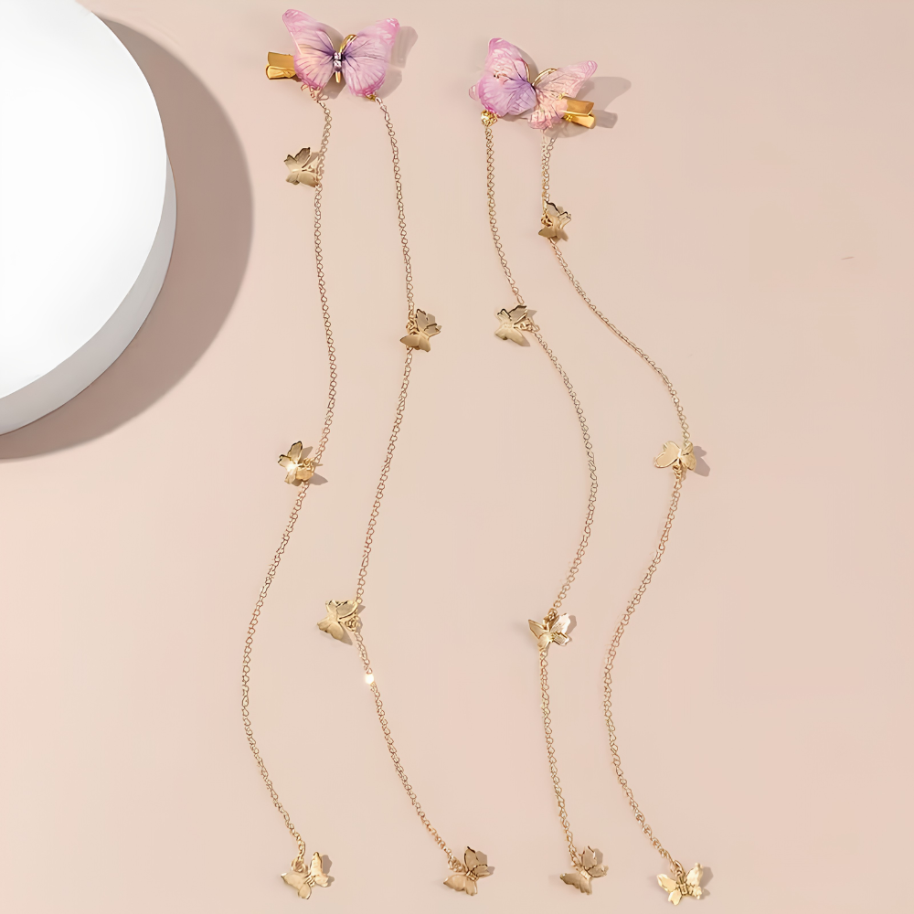 Butterfly Chain Hair Clips, view 1