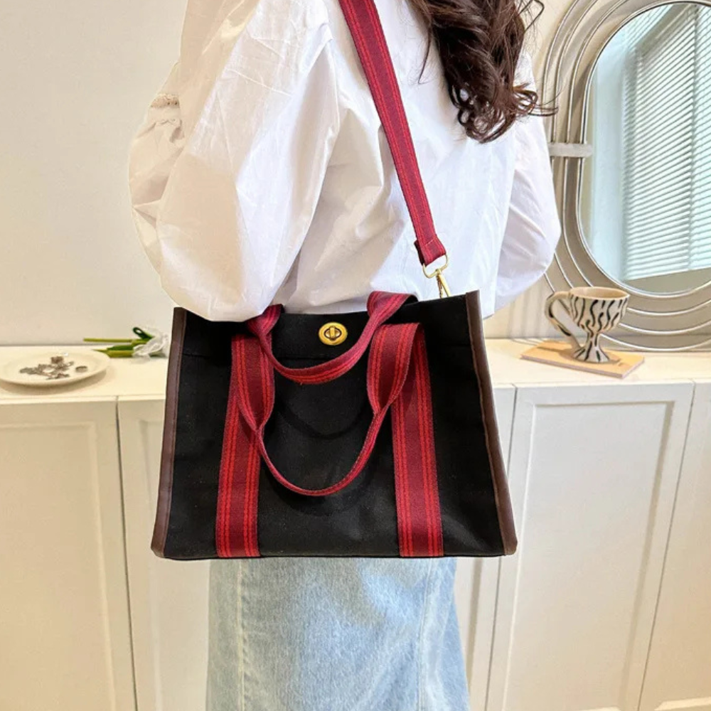 Cora Retro Tote Bag in Black, view 2