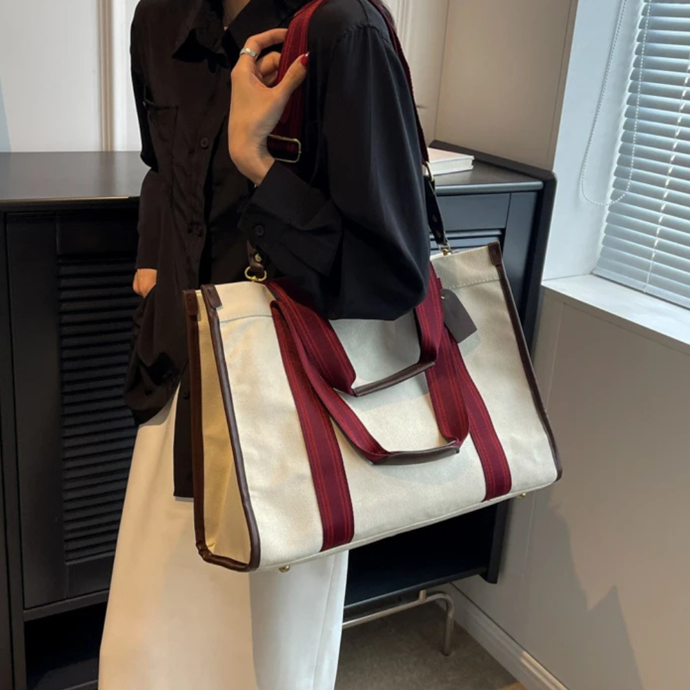 Cora Retro Tote Bag in White, view 2