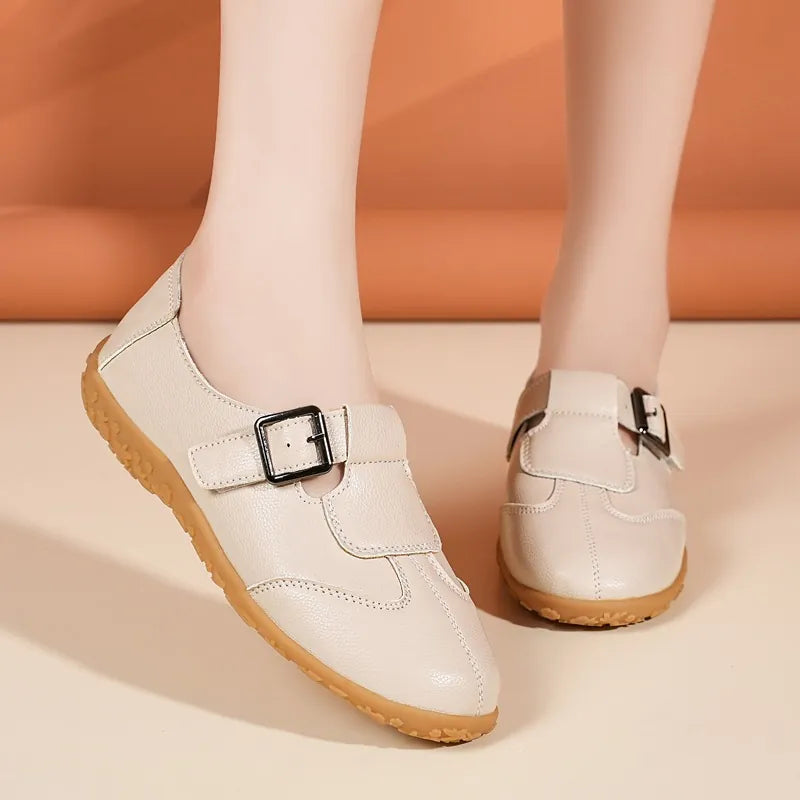 Cream Buckle Flats