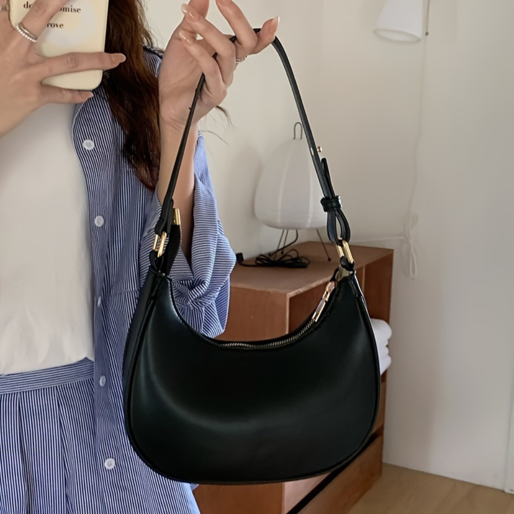 Crescent Moon Shoulder Bag in Black, view 2