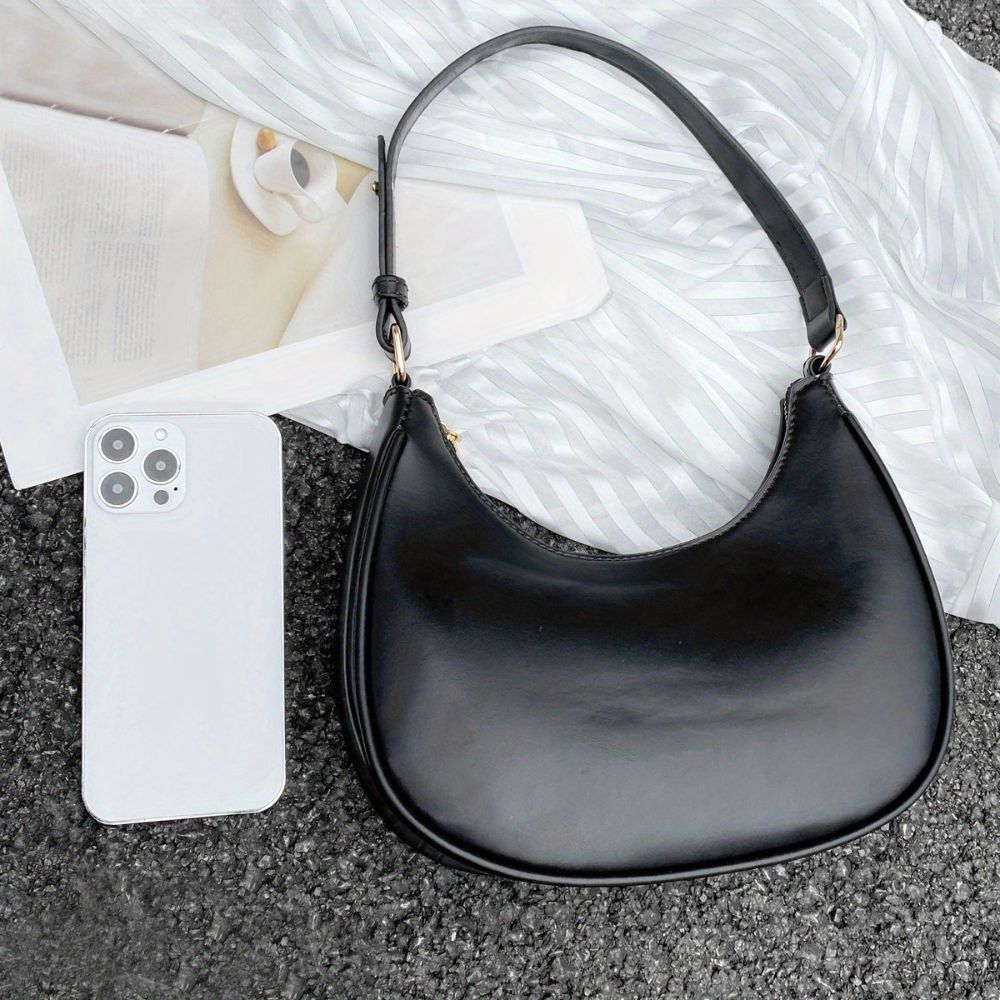 Crescent Moon Shoulder Bag in Black, view 3