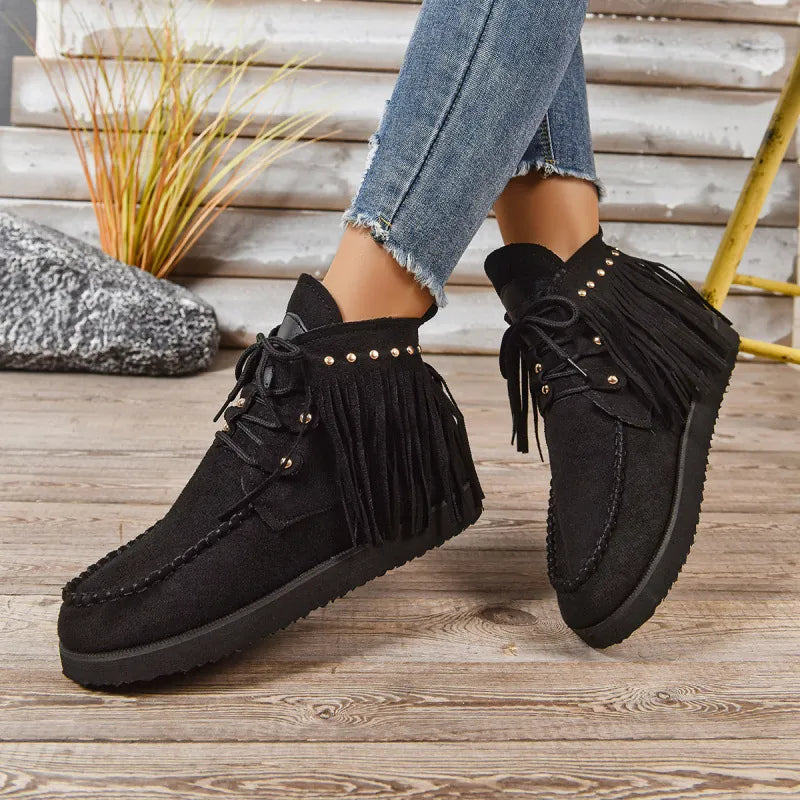 Black Fringe Ankle Boots