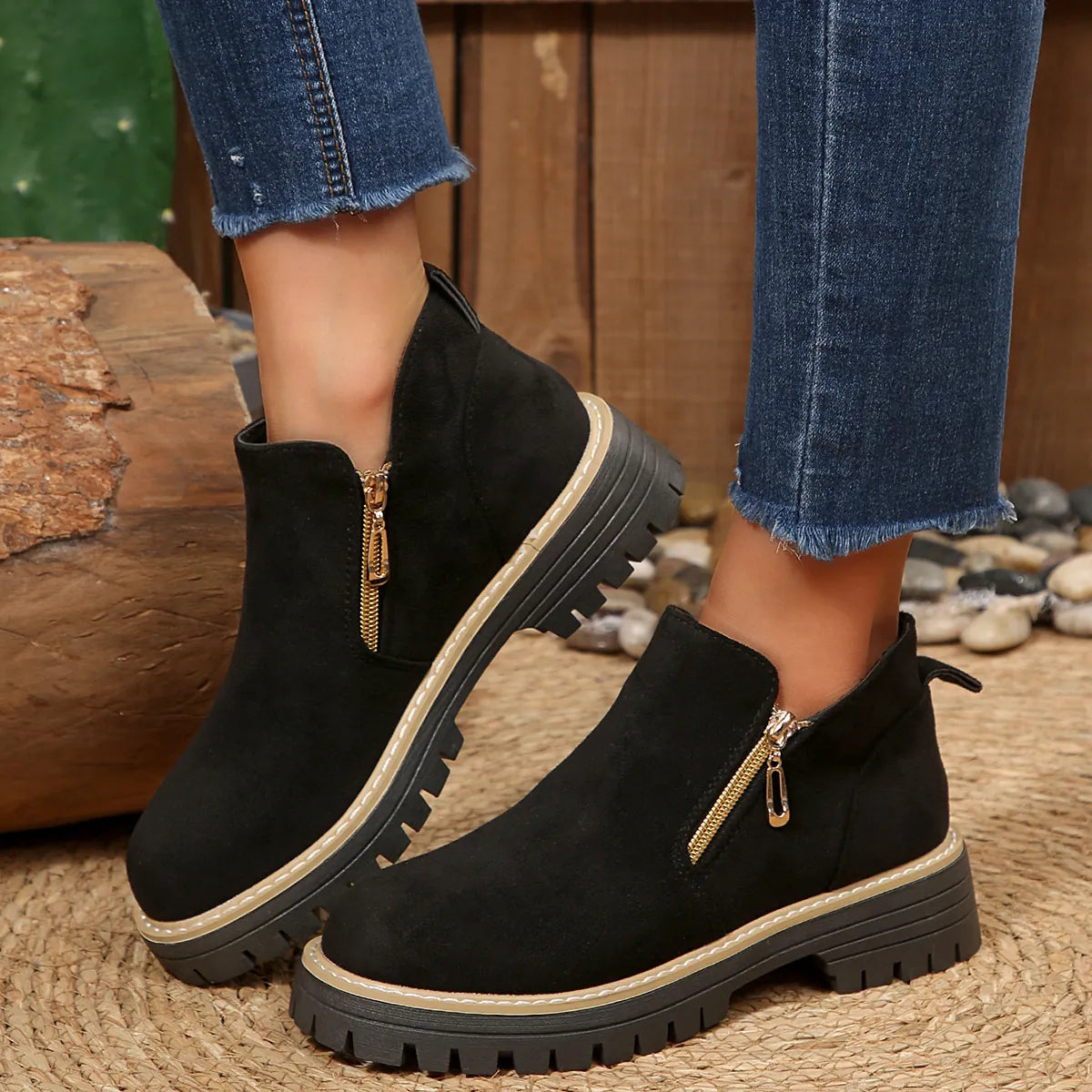 Black Double-Zip Ankle Boots