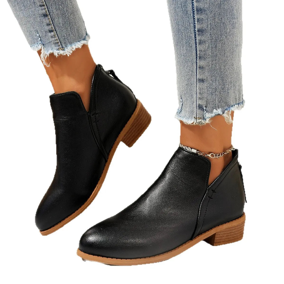 Black Low-Heel Ankle Boots