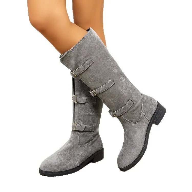 Grey Buckle Tall Boots