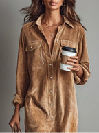 Jessy Corduroy Midi Dress – Brown Detail 2