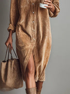 Jessy Corduroy Midi Dress – Brown Detail 3
