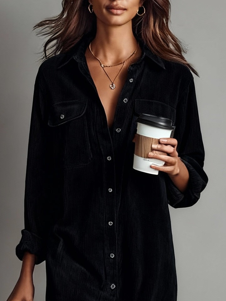 Jessy Corduroy Midi Dress – Black Detail 2