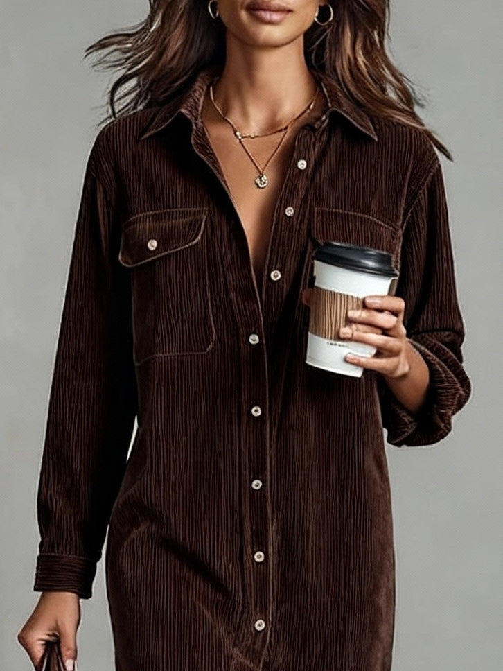 Jessy Corduroy Midi Dress – Dark Brown Detail 2