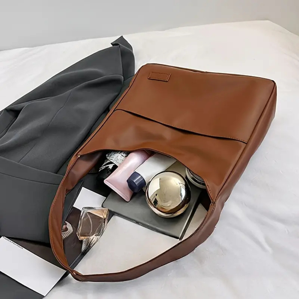 Lana Minimalist Shoulder Tote in Brown, view 2