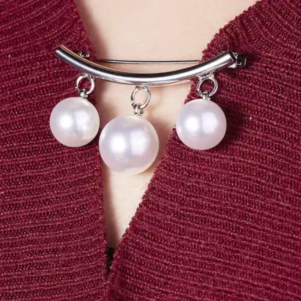 Pearl Cardigan Brooch in Silver, view 2