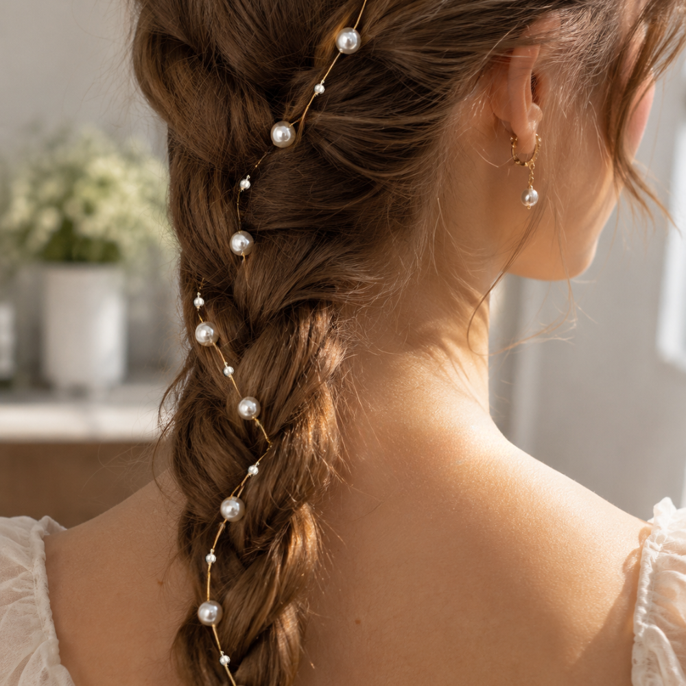 Pearl Drape Chain worn in hair