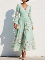 Lyralei | Women's Floral V-Neck Long Sleeve Midi Dress
