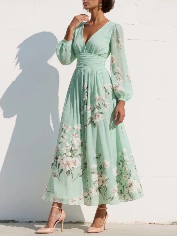 Lyralei | Women's Floral V-Neck Long Sleeve Midi Dress