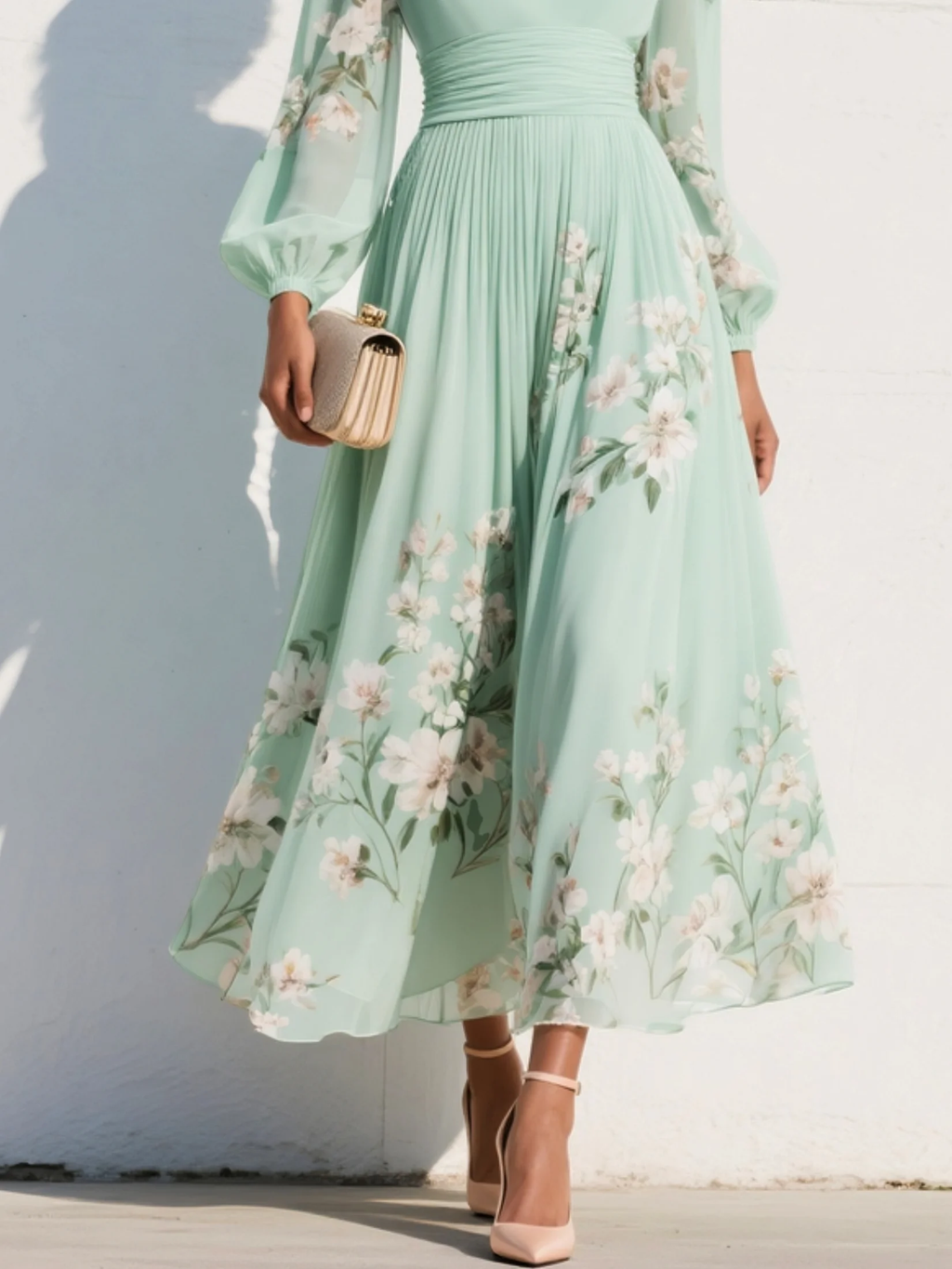 Lyralei | Women's Floral V-Neck Long Sleeve Midi Dress